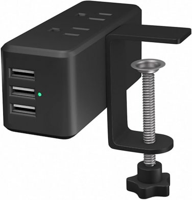 Desk Edge Clamp Power Strip with 6 Outlets,3 USB-A Ports,Maximum Mounting Thickn