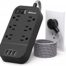 Power Strip - 10 FT Long Flat Plug Extension Cord, 6 Outlets 3 USB Ports Outlet