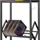 Record Player Stand Vintage with Album Storage Record Player Table Holds up to 8