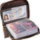Womens Credit Card Holder Wallet Zip Leather Card Case Blocking (Coffee)
