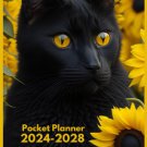 2024-2028 Pocket Calendar: Cute Black Cat with Sunflower Cover|60 Months Agenda