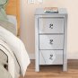 Mirrored Nightstand, Mirror Nightstands, Silver Glass Nightstand with 3-Drawer,