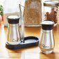 Stainless Steel Salt and Pepper Shakers Set with Holder, Refillable, Clear Glass