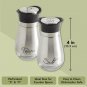 Stainless Steel Salt and Pepper Shakers Set with Holder, Refillable, Clear Glass
