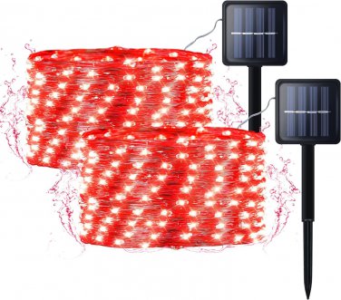 Solar Powered Fairy String Lights, 2PACK 100LED 33FT with 8 Mode Twinkle Lightin