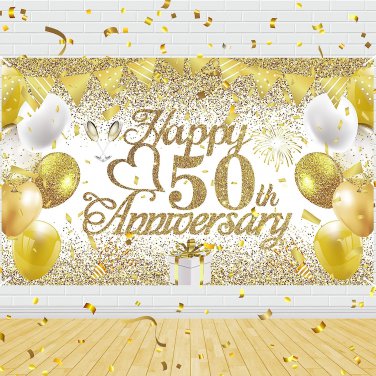 50Th Wedding Anniversary Decorations White Gold Happy 50Th Anniversary Banner 50