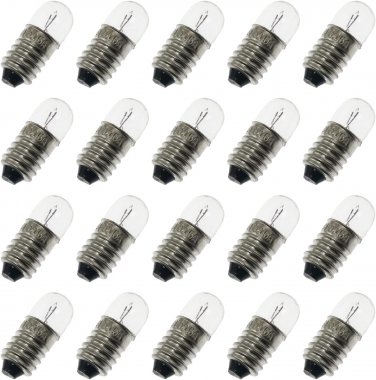 20PCS 6.3V 0.3A E10 Mini Screw Base Light Bulbs Warm White Miniature Screw Base