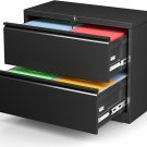 Metal Lateral File Cabinets with Lock, 2 Drawer Black Lateral Filing Cabinet for