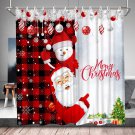 Funny Santa Claus Snowman Shower Curtain Christmas Trees Red Black Buffalo Check