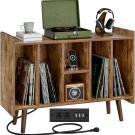 Large Record Player Stand, Vinyl Record Storage Table with Power Outlet Holds up