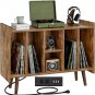 Large Record Player Stand, Vinyl Record Storage Table with Power Outlet Holds up