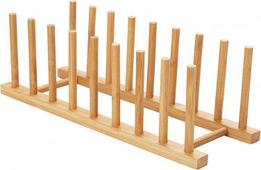 Bamboo Dish Plate Bowl Cup Book Pot Lid Cutting Board Drying Rack Stand Drainer