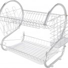 Dish Drying Rack and Drainboard Set, 2 Tier Large Stainless Steel Sink Organizer