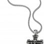 Mens Large Gothic Vintage Skulls Cross Pendant Necklace of Steel, Wheat Chain