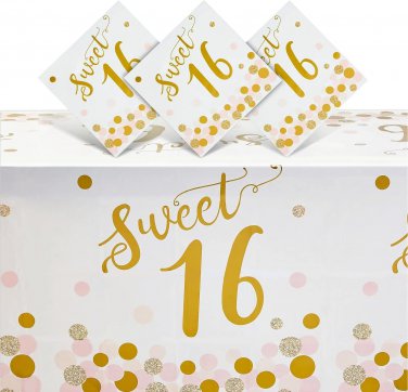 3 Pack Sweet 16 Tablecloth for Girl 16Th Birthday Party Decorations (54 X 108 In