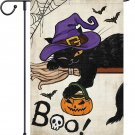 Halloween Black Cat Garden Flag 12X18 Double Sided, Burlap Small Spooky Welcome