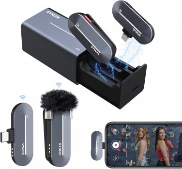 Wireless Lavalier Microphone, P1ST 2.4Ghz Lapel Mic with Charging Case for Type
