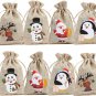 36Pc Christmas Linen Bags with Drawstrings Christmas Burlap Goody Gift Bags with