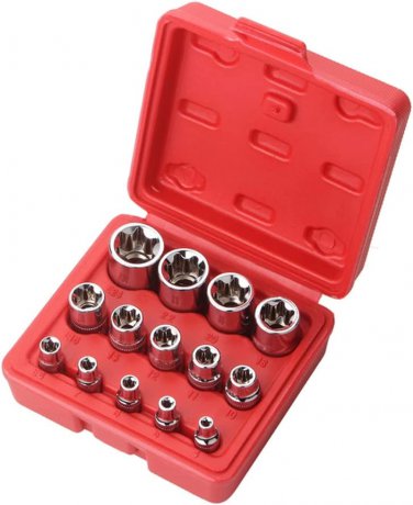 14Pcs E-Torx Star Socket Set with Case, 1/4, 3/8, 1/2 In. Drive Female External