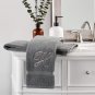 2 Pack Letter H Monogrammed Hand Towels, Gray Cotton Hand Towels with Silver Emb