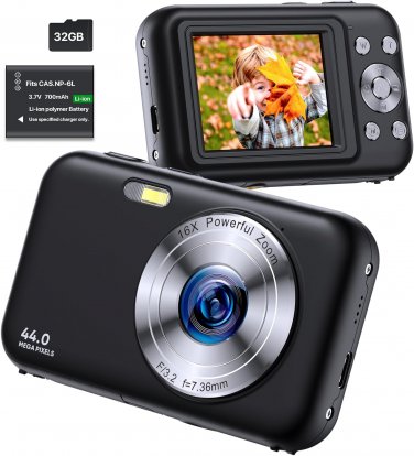 Digital Camera, FHD 1080P Kids Camera with 32GB SD Card 16X Digital Zoom Portabl