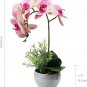 Artificial Orchid Flower in Grey Pot, Faux Pink Orchid Real Touch Fake Phalaenop