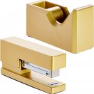 2 Piece Matte Gold Stapler and Tape Dispenser Set for Home Office Decor, Classro