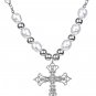 Vintage Celtic Rhinestone Cross Long Pendant Necklace Pearl Beaded Choker Neckla