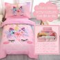 Pink Unicorn Toddler Bedding Set for Girls 4 Piece Flower Toddler Comforter Set