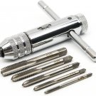 Adjustable Silver T-Handle Ratchet Tap Holder Wrench with 5Pcs M3-M8 3Mm-8Mm Mac