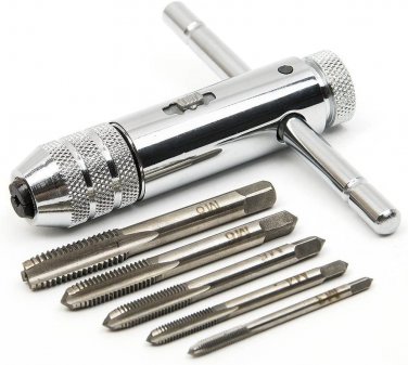 Adjustable Silver T-Handle Ratchet Tap Holder Wrench with 5Pcs M3-M8 3Mm-8Mm Mac