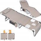Heavy Duty Tanning Chair with Face Hole Adjustable 5-Position Folding Chaise Lou