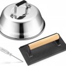 Melting Dome & Burger Press for Griddle, Stainless Steel 9In Basting Cover & Hea