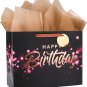 Black and Pink Birthday Gift Bag with Tissue Paper for Birthday, Baby Shower, Pa