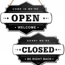 Open and Closed Sign for Business Hanging Double-Sided Reversible, Wooden Door S