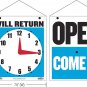 BAZIC Open Sign 7.5"X9", Clock Will Return Will Be Back, Double Sides Plastic Vi