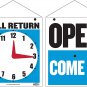 BAZIC Open Sign 7.5"X9", Clock Will Return Will Be Back, Double Sides Plastic Vi