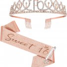 16Th Birthday Sash Crown and Tiara for Girls, Sweet Sixteen Happy Birthday Sash
