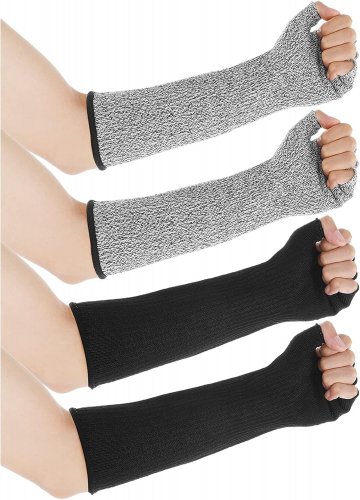 2 Pairs Forearm Protective Sleeves with Fingers Cut Resistant Sleeve Arm Level 5