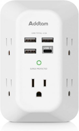 USB Charger Surge Protector 5 Outlet Extender with 4 USB Charging Ports (1 USB C