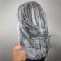 Grey Long Layered Wigs for Women Highlight Silver Wavy Wigs Natural Synthetic Ha