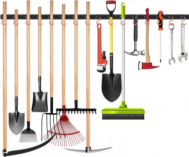 All Metal 64 Inch Wall Mount Garden Tool Organizer for Garage, Mop and Broom Hol