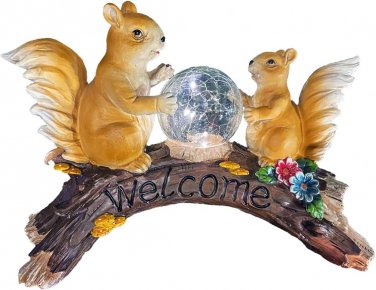 Solar Powered Squirrels on a Log Outdoor LED Garden Light Decor, Garden Ornament