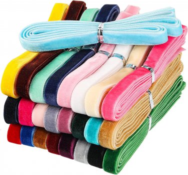 60 Yards Velvet Ribbon Spool Single Face Ribbon 30 Assorted Colors Velvet Ribbon