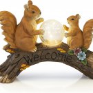 Enchanted Welcome Squirrels Solar Powered LED Outdoor Decor Garden Light with Cr
