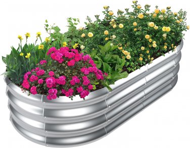 Galvanized Raised Garden Bed, 4X2X1Ft Oval Metal Planter Box for Planting Outdoo
