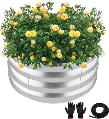 round Galvanized Raised Garden Bed Kit,Silver Outdoor Garden Raised Planter Box,