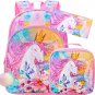 3PCS Unicorn Backpack for Girls, 16" Kids Sequin School Bookbag and Lunch Box fo