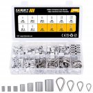 340PCS Stainless Steel Wire Rope Cable Thimbles Aluminum Crimping Loop Sleeve 3/