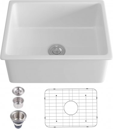 24 Inches Drop-In Undermount Kitchen Sink,  Ceramic Top-Mount Kitchen Sink Recta